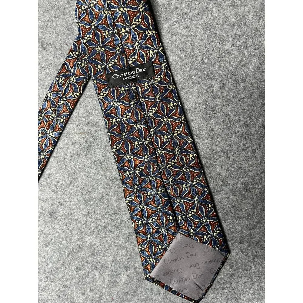 Christian Dior Monsieur Geometric Silk Necktie Blue Burgundy Italy